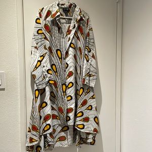 Step in Style 3-4 sleeve button down peacock print Dress, Sz L, like new,